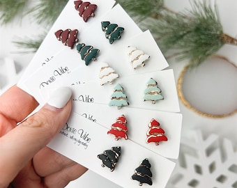 Holiday Tree Stud Clay Earring | Titanium Earrings | Handmade Christmas Tree Earrings | Hypoallergenic Earrings | Christmas Gift for Her