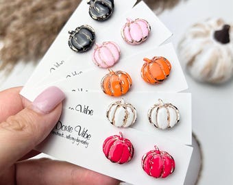 Fall Pumpkin Stud Clay Earring | Titanium Earrings | Handmade Pumpkin Earrings | Hypoallergenic Earrings | Gift for Her