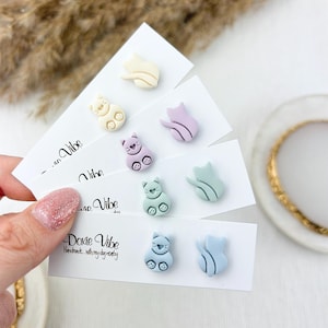 Kitty Cat Stud Clay Earrings, Titanium Posts, Hypoallergenic Easter Jewelry, Whispered Springs Collection