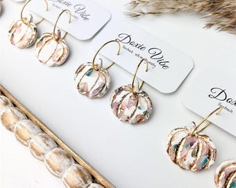Pumpkin Hoop Earrings, Handmade Clay Earrings, Hypoallergenic Stainless Steel, Gift-For Her, For-Mom-Gift, Teacher Gift, Birthday Giftful