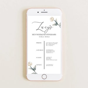 Digital hen do itinerary, hen weekend itinerary. Customisable hen do itinerary. Hen do order of events