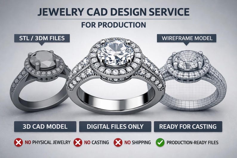 Jewelry CAD Design Service | 3D Ring & Jewelry Modeling for Production | STL / 3DM File image 1