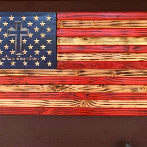 Hölzerne amerikanische Flagge Kreuz Eine Nation unter GOTT - Religion Flagge, religiöse Flagge, Kreuz Flagge, rustikale Flagge, hölzerne Flagge, Holz religiöse Flagge