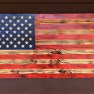 Amerikanische Flagge aus Holz Traditionell 50 Sterne - Handgemacht, 50 Sterne Flagge, Rustikale Flagge, Holz Rustikale Flagge, Blau / Schwarz