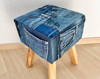 Hocker mit Ueberzug aus alten Jeans upcycling