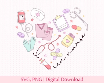 ICU Nurse SVG and PNG, icu Nurse Heart Medical Illustrations.