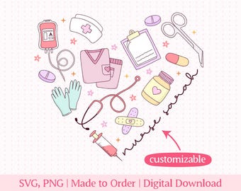 Personalized Nurse Heart SVG, PNG | Custom Name Design for ICU, Er, and Cna Nurses and Nurse Practitioners