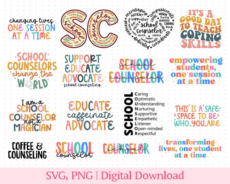 Example school counselor SVG and PNG design on Etsy