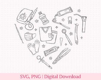 Dental Assistant PNG & Orthodontist SVG – Dental Doodle Design for Dental Professionals