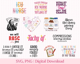 ICU Nurse SVG and PNG, Funny Nurse Sayings and Medical Illustrations.
