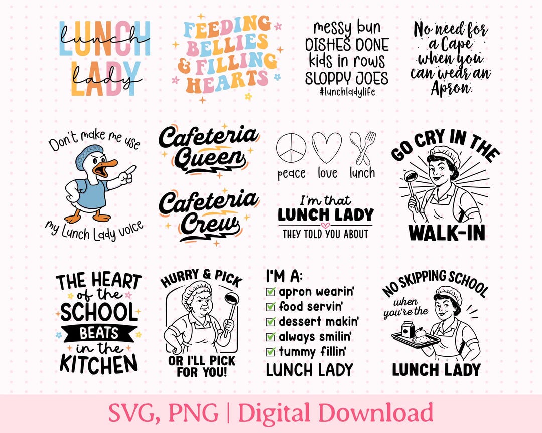 Lunch Lady PNG and SVG, Lunch Lady Gifts – Cafeteria Crew Design Bundle ...