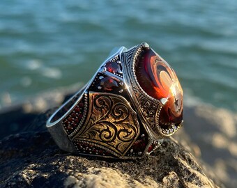 Wholesale 925 Sterling Silver Ring Men Blue Natural Blue