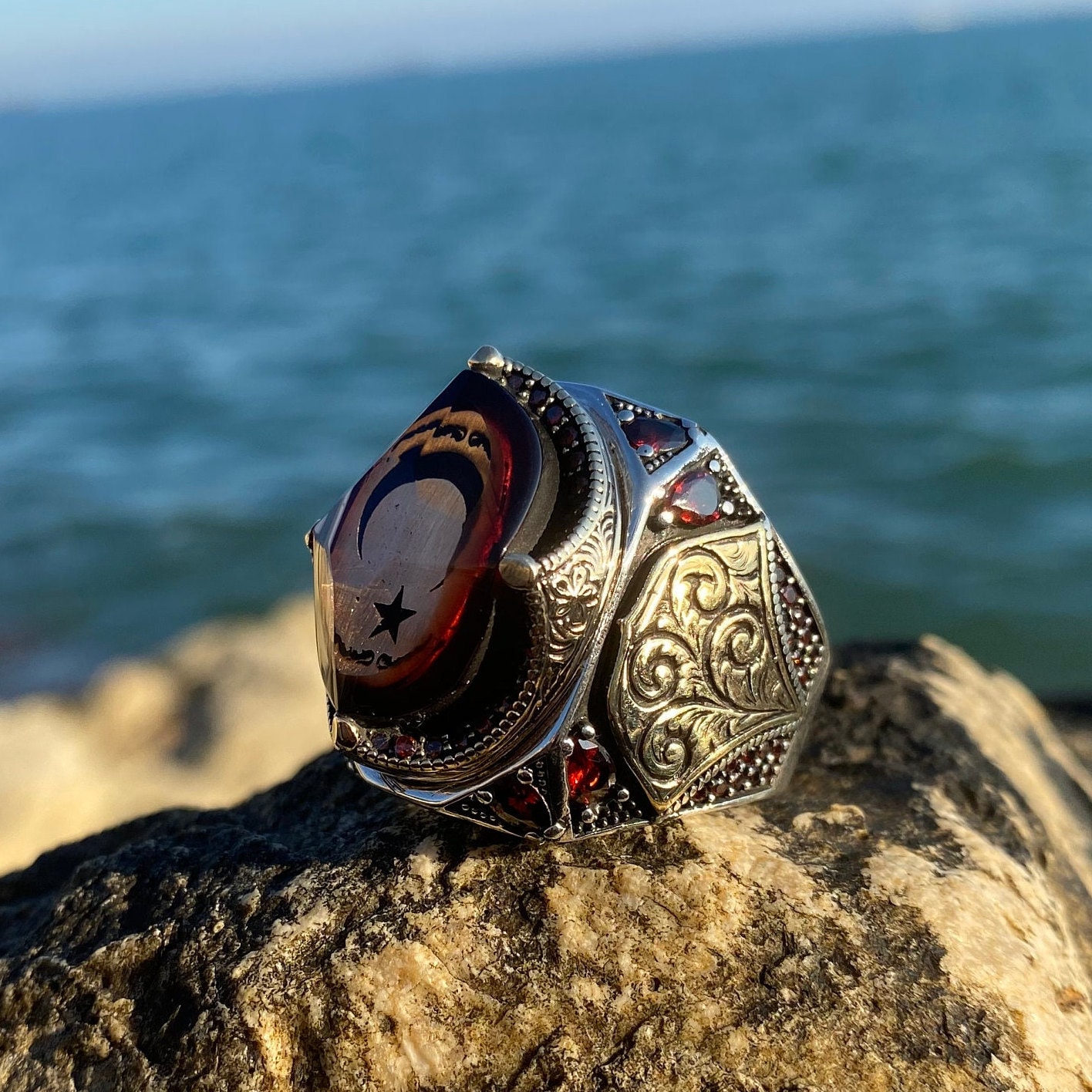 人気No.1 Silver Zenium Handmade Catalin Nobility Turkish Ring Men アクセサリー