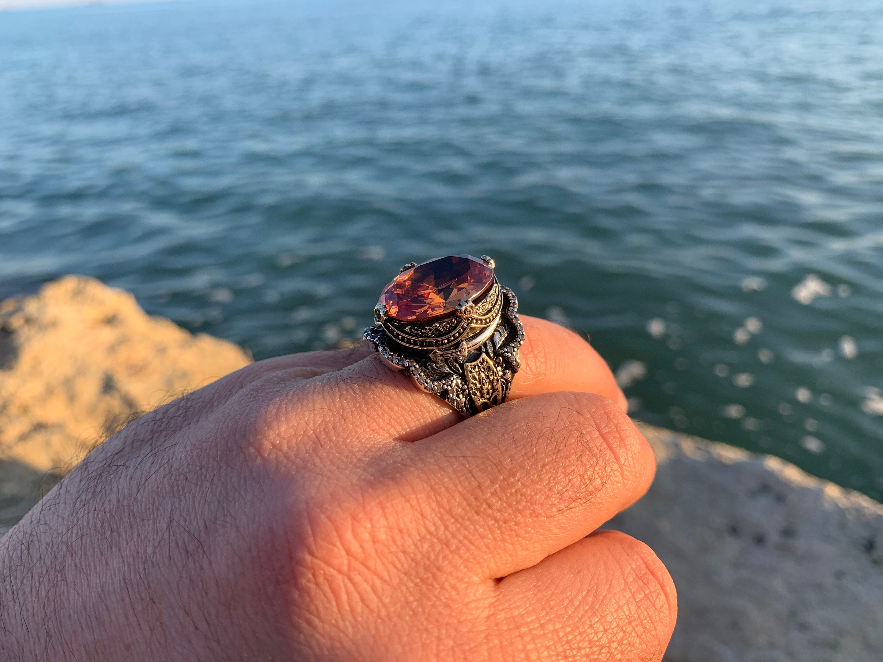 Zenium Silver Handmade Men Ring Sultan Desing Red Catalin Gift Etsy Australia