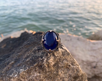 Zenium Silver Handmade Men Ring Dark Blue Catalin Stone Gift Zenium Silver Handmade Men Ring Dark Blue Catalin Stone Gift
