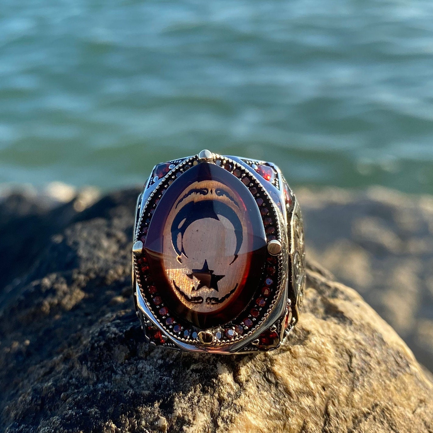 Zenium Silver Handmade Men Ring Turkish Nobility Catalin