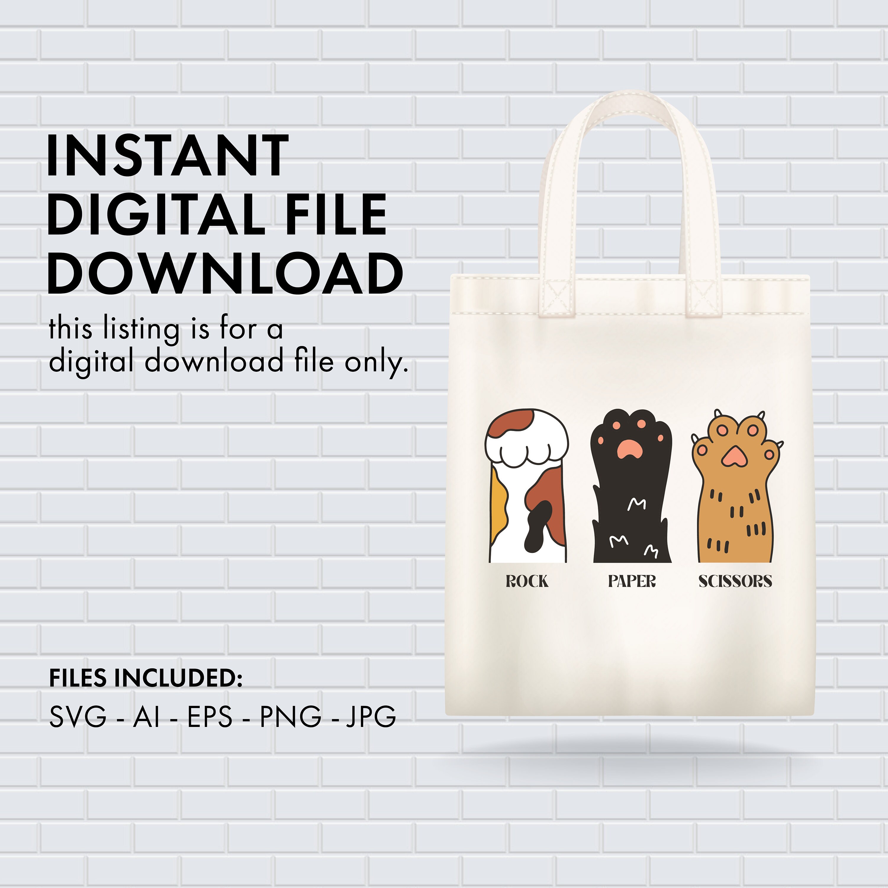 Cat Paw Rock, Paper, Scissors SVG Instant Digital Download Cat Paw Cut