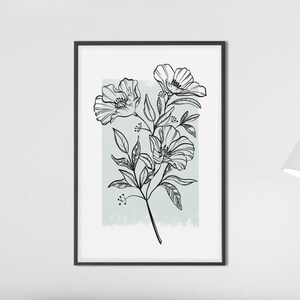 Flower Line Art Print | Botanical Flowers, DIGITAL DOWNLOAD, Line Art, Botanical Flower Drawing, Green