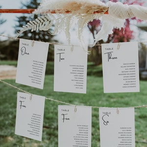 Plantilla de tarjeta de presentación de mesa de boda / Número de mesa y tarjetas de presentación escritas a mano, minimalistas y editables