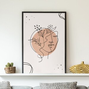 Wall Art Prints | Womens Face Line Art, DIGITAL DOWNLOAD, Modern, Pink