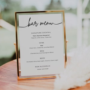 Wedding Bar Menu | Editable Wedding Drink Sign, Modern, Minimalist, Editable Template, Printable Sign, 020