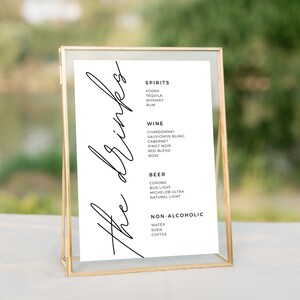 Wedding Bar Menu | Editable Wedding Drink Sign, Modern, Minimalist, Editable Template, Printable Sign, 014