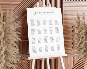 Wedding Seating Chart Template | Handwritten, Minimalist, Editable Seating Chart, Organized By Table, 050