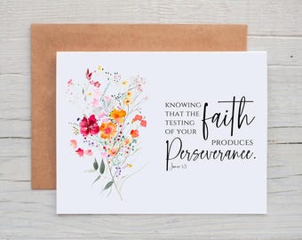 James 1:3 Card, Christian Note Cards, Encouragement Card for Friend, Floral Note Cards with Bible Verses, Inspirational Card for Women