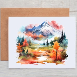 Fall Mountain Note Cards, Fall Landscape Cards with Envelopes, Fall Card Pack, Fall Stationery, Autumn Greeting Cards Blank Inside,