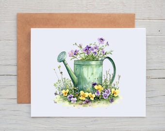 Watering Can Note Cards, Watercolor Floral Card Pack for Women,  Botanical Cards, Wildflower Card Set, Gift for Gardener, Spring Note Cards