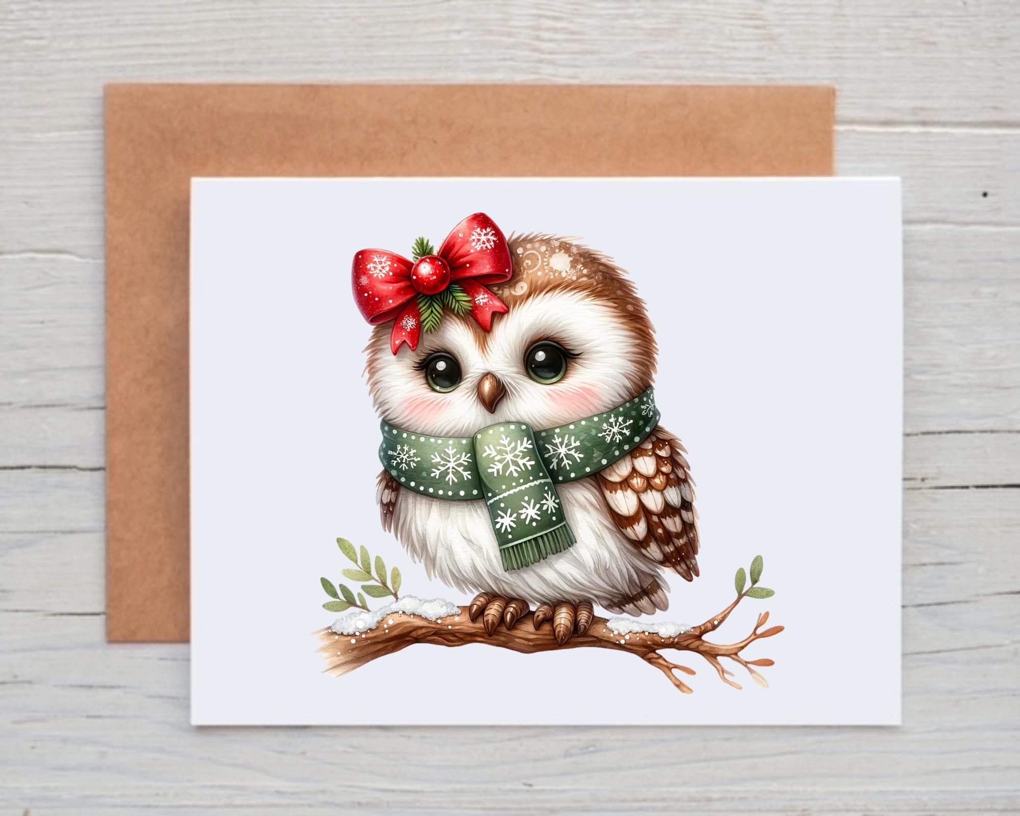 Christmas Owl Cards with Envelopes, Holiday Greeting Cards Blank Inside, Christmas Gift for Coworker