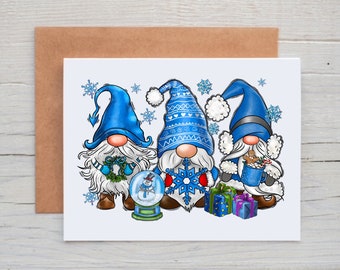 Gnome Note Cards, Winter Stationery, Blank Card Set, Folded Cards with Envelopes, Gnome Gift for Women, Set of 12