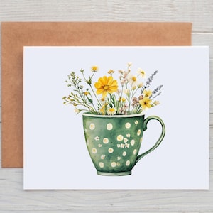 Wildflower Tea Cup Note Cards, Tea Cup Greeting Cards, Floral Stationery for Women, Gift for Tea Drinker, Blank Cards, Tea Cup Stationery