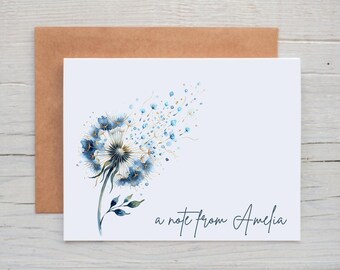 Personalized Dandelion Note Cards, Custom A Note From Card, Floral Stationery for Women, Floral Note Cards, Floral Greeting Cards