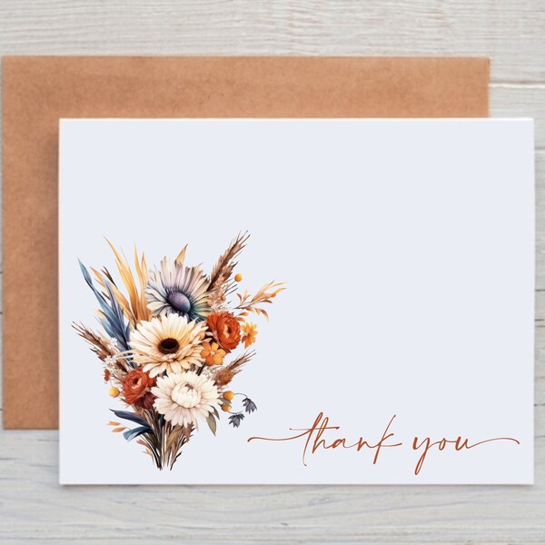 Fall Wedding Thank You Cards, Watercolor Floral Note Cards with Envelopes, Fall Card Pack, Fall Stationery, Autumn Greeting Cards Blank