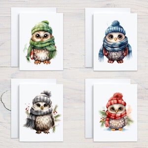 Owl Christmas Cards with Envelopes, Holiday Greeting Cards Blank Inside, Christmas Card Pack, Christmas Gift for Teacher, Winter Owl Cards