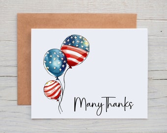 Patriotic Thank You Cards with Envelopes, Patriotic Stationary for Women, Thank You For Your Service Card, Cards for Veterans, 4th of July