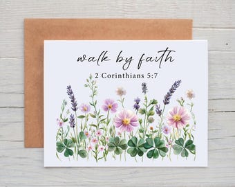 2 Corinthians 5:7, Christian Note Cards, Encouragement Card for Friend, Floral Note Cards with Bible Verses, Inspirational Card for Women