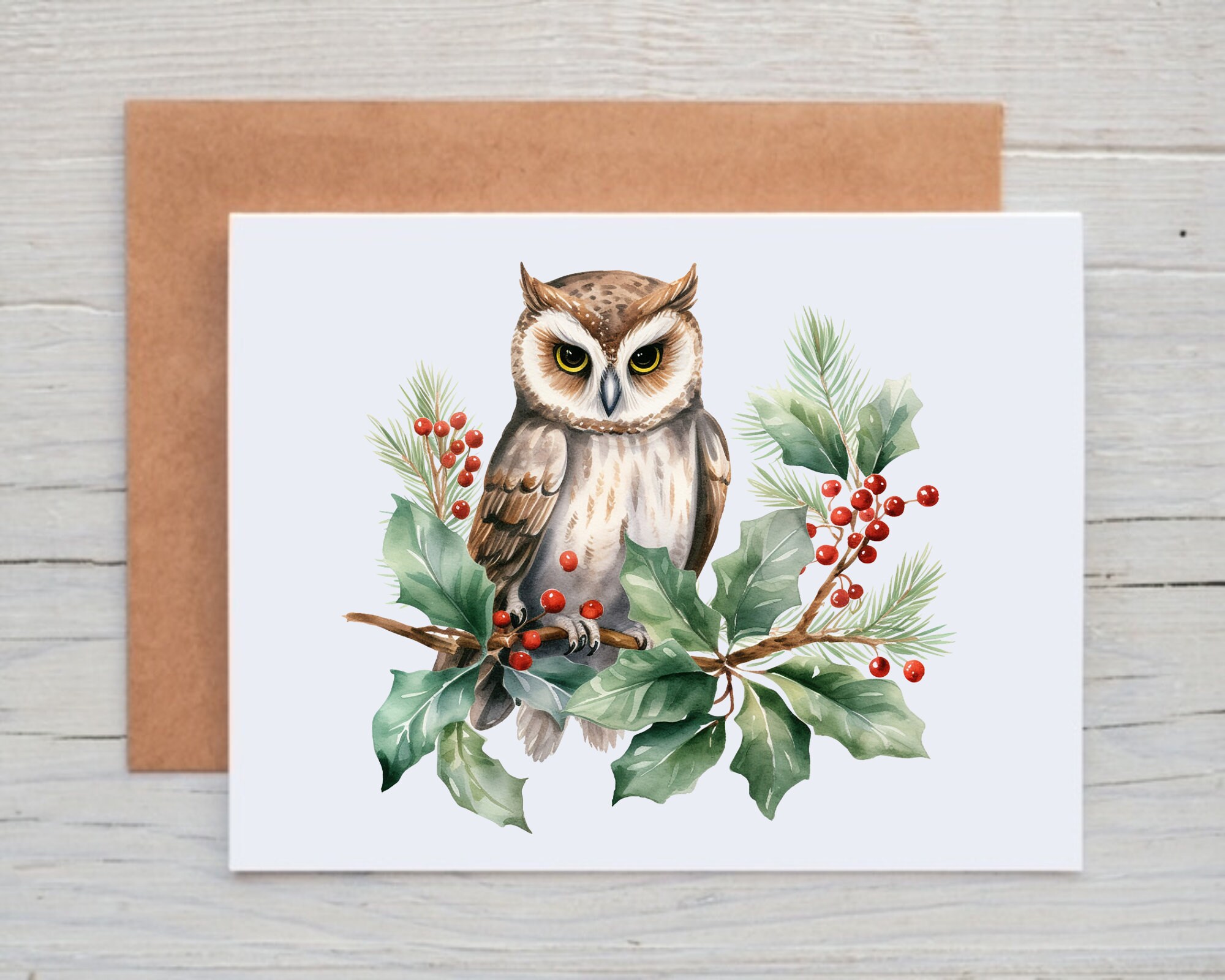 Christmas Owl Cards with Envelopes, Holiday Greeting Cards Blank Inside, Christmas Gift for Coworker
