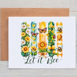 Let It Bee Note Cards with Envelopes, Bee Card Pack, Bee Stationery, Bee Gifts for Women, Summer Note Card, Butterfly Note Cards