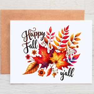 Happy Fall Yall Note Cards with Envelopes, Fall Leaves, Fall Greeting Cards, Autumn Note Cards, Thanksgiving Card Pack, Blank Note Cards