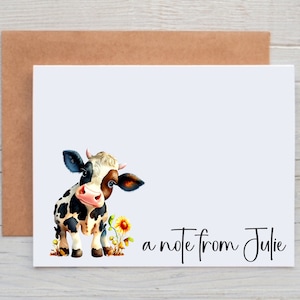 Personalized Cow Greeting Cards Set of 12, Custom A Note From Card, Cow Gifts for Cow Lovers Cow Thank You Cards Baby Shower Thank You Notes