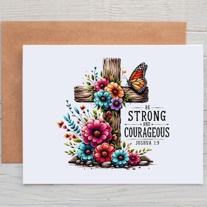 Christian Note Cards, Encouragement Card for Friend, Note Cards with Bible Verses, Inspirational Card for Women, Be Strong and Courageous