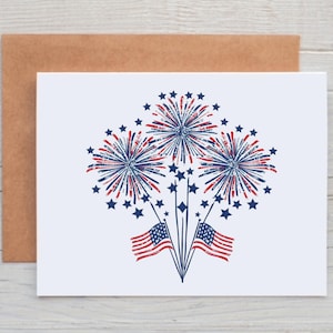 Fireworks Note Card, Independence Day Card, Patriotic Note Card, 4th of July Card, Card for Military, Card for Veteran, Patriotic Stationery