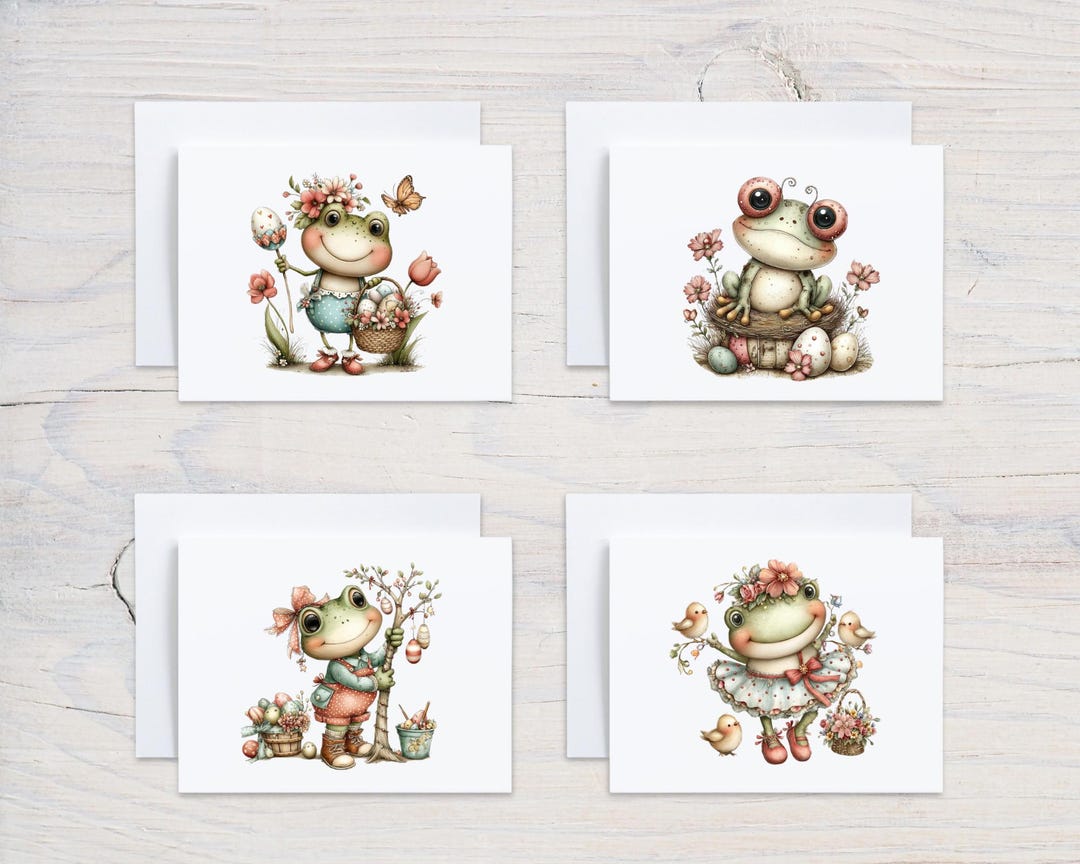 Whimsical Frog Note Cards Variety Pack, Frog Stationery, Spring Note ...