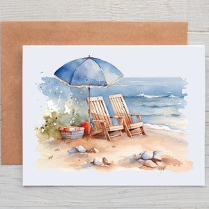 Watercolor Beach Notecards with Envelopes, Beach Stationery for Women, Summer Card Pack, Retirement Gift for Beach Lover