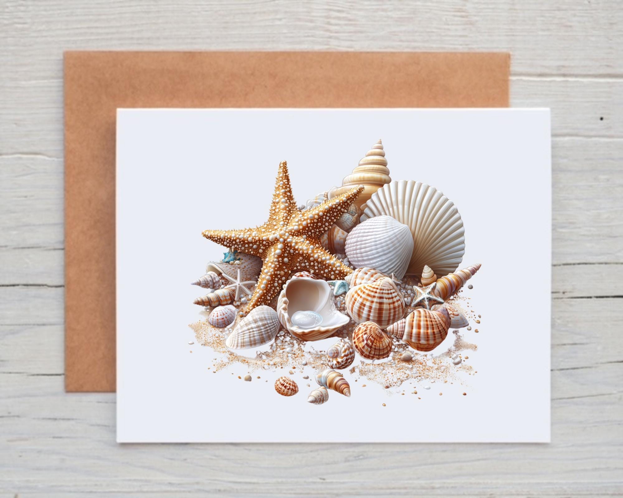 Shell Beach Card Seashell Cards, Beach Note Cards With Envelopes, Summer Stationery ...