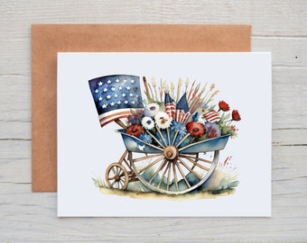 Patriotic Note Cards with Envelopes, Independence Day Card Pack, Card for Military, Card for Veteran, Patriotic Stationary, 4th of July Card