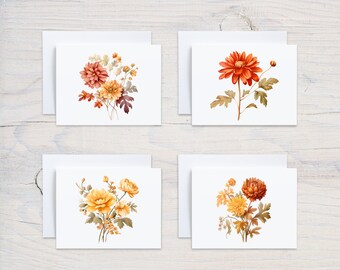 Fall Floral Cards with Envelopes, Fall Card Pack, Fall Floral Stationery for Women, Autumn Cards Blank Inside, Autumn Greeting Cards