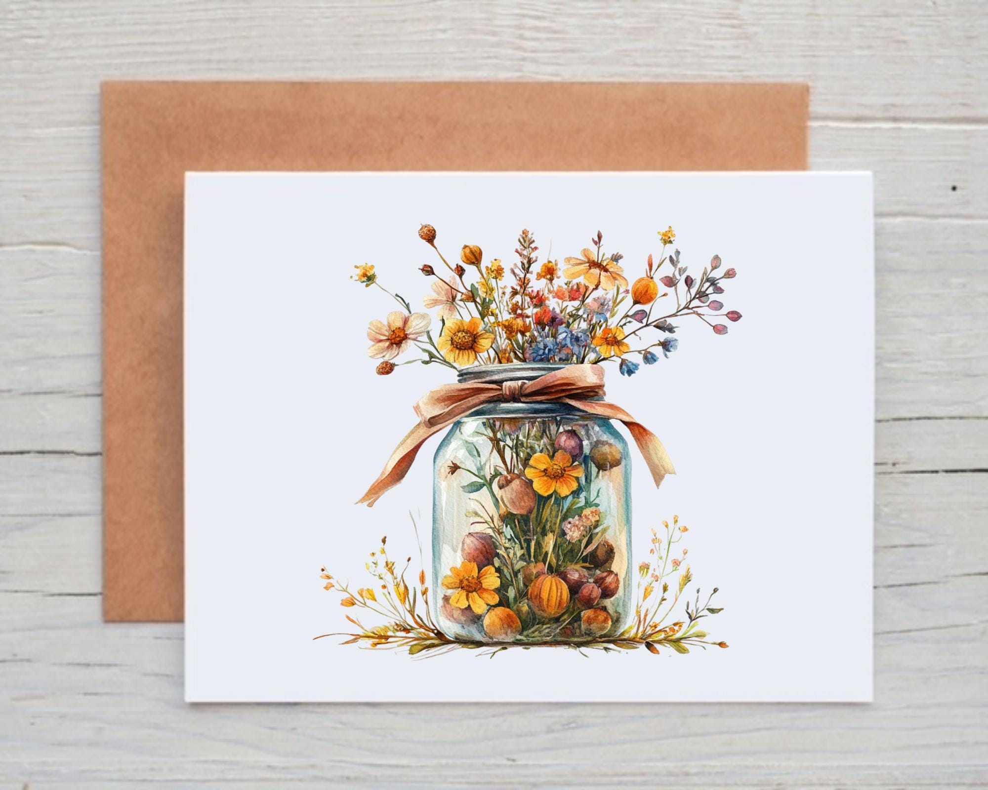 Fall Jar Cards, Fall Floral Note Cards With Envelopes, Fall Greeting ...